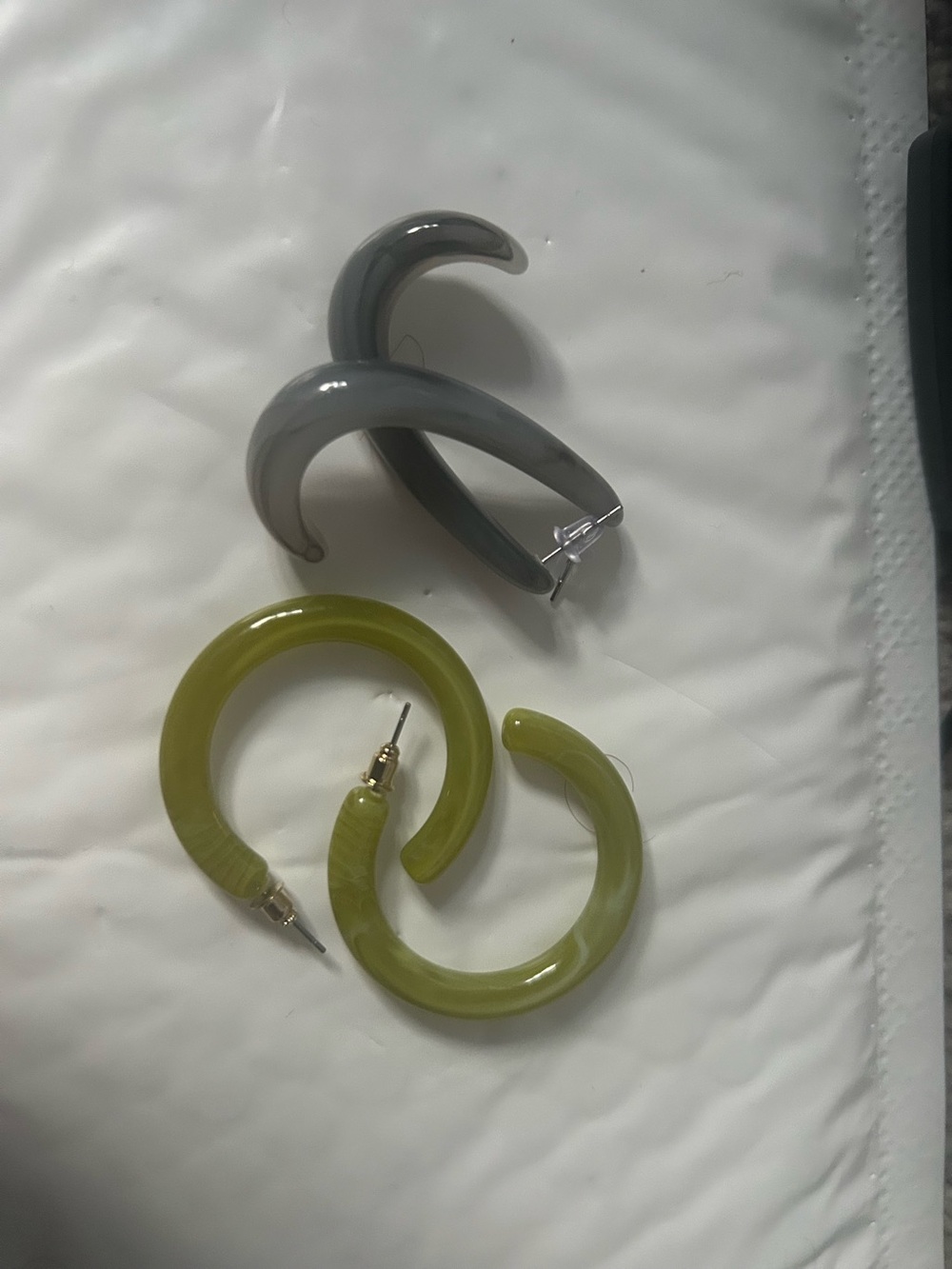 Olive Green and Gray Resin Hoop Earring Duo